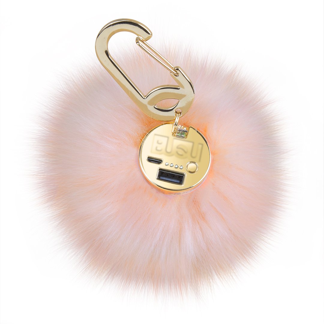 BUQU - POWER POOF- Purse Charm 2,500 mAh Power Bank (White & Pink